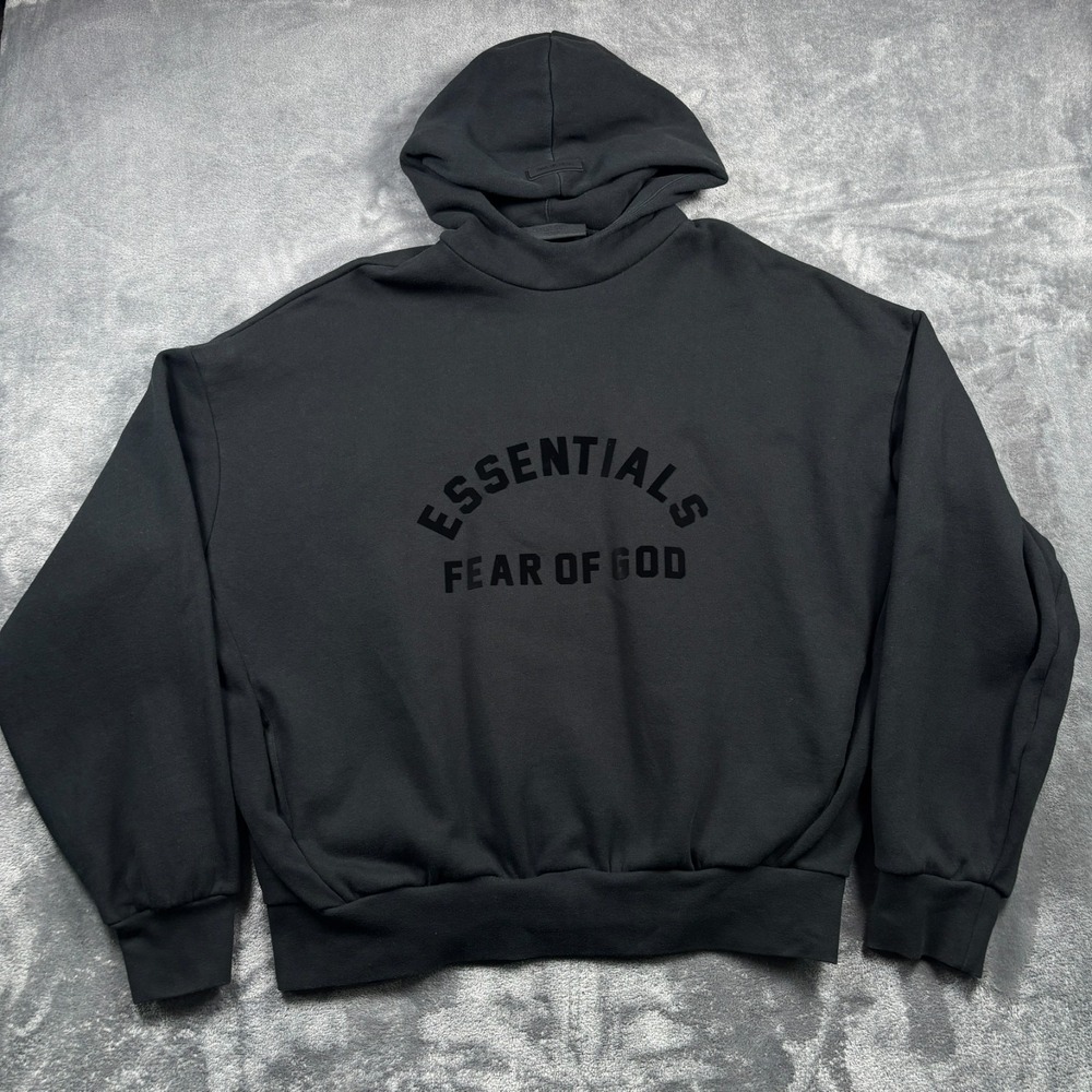 Essentials Fear of God Hoodie Mens L Black Arch Oversized Fit Pockets *read*